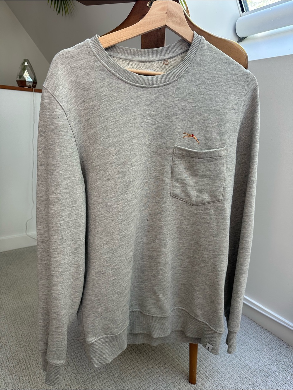 Revolution Light Grey Crewneck Sweatshirt with Chest Pocket